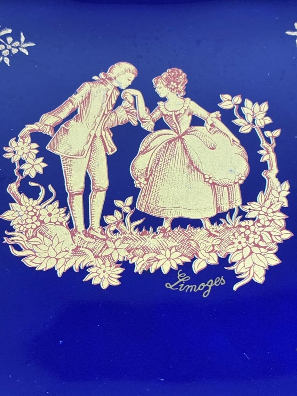 Vintage Limoges France Cobalt Blue Porcelain Cigar Ashtray Gold Gilt Courting Co - Picture 3 of 10